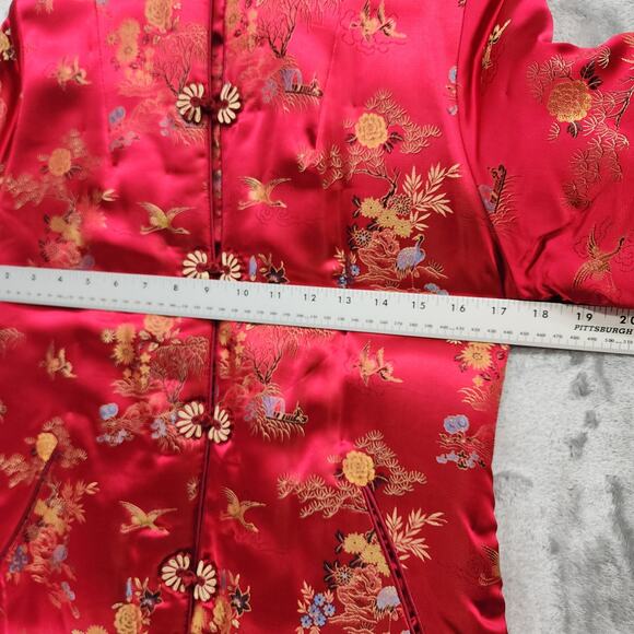 Vintage 60s Fans of S.F. Jacket Women S Red Satin Rayon Embroidered Frog Closure - Picture 8 of 10